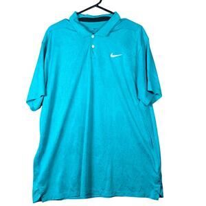 Nike Mens Shirt Teal Floral Polo Dry Fit Short Sleeve Athletic Golf XL